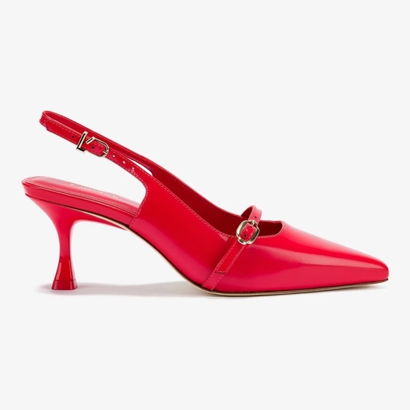 Larroudé Ines Red Leather Ankle Strap Pumps 6.5 NWT - Picture 6 of 16